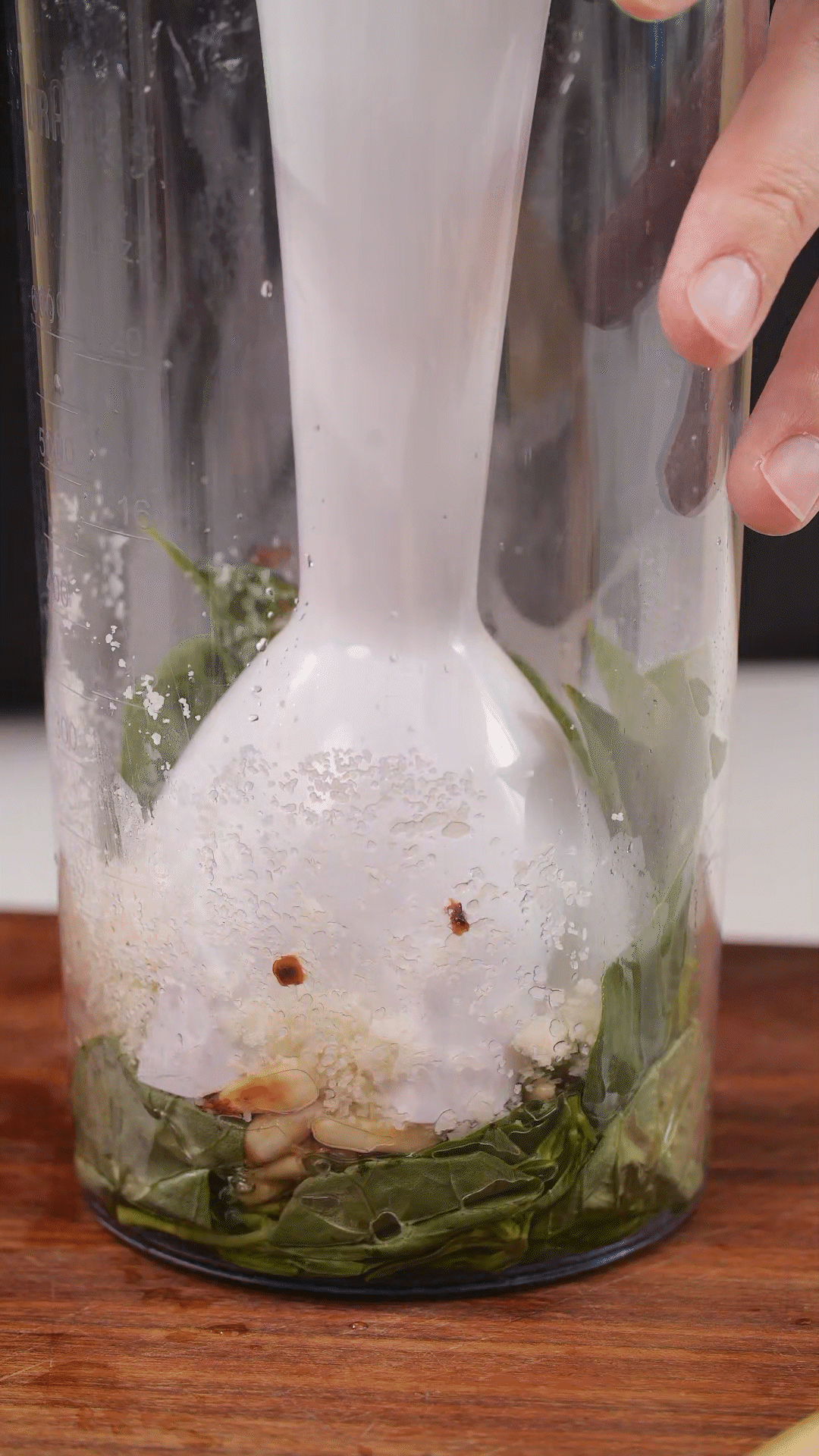 青醬制作：將羅勒去梗，只保留葉片，放入料理機
